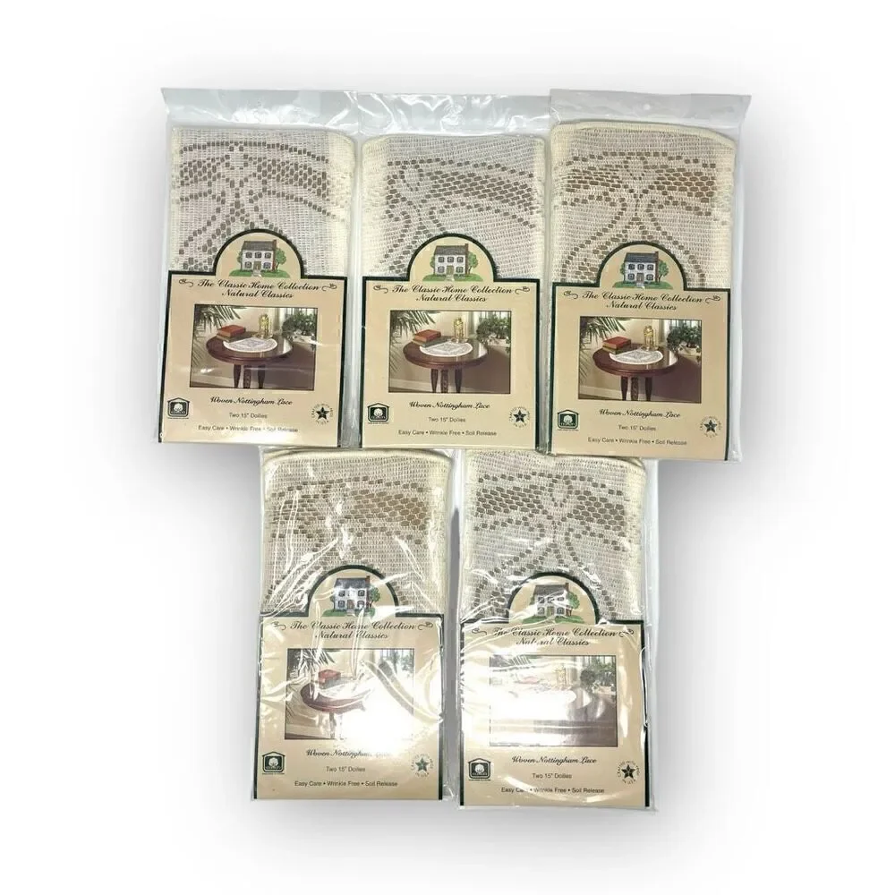 Scranton Lace Company Woven Nottingham Ivory Lace 15 Round Doilies USA Lot of 10